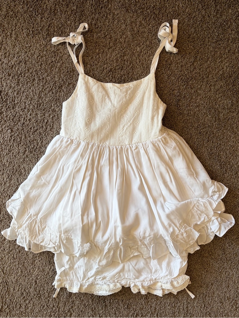 Girls White Ruffle Tie-Strap Sundress - Lightweight Summer Dress